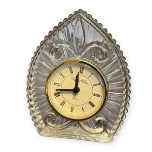 VTG MCM Crystal Clear Quartz Clock Arch Shape Table Accent Piece Tested Works